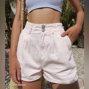 BDG Jordi Striped Pleated High-Waisted Shorts